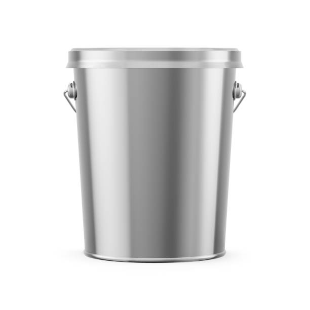Metallic Bucket Mockup Isolated on White Background 3D Rendering