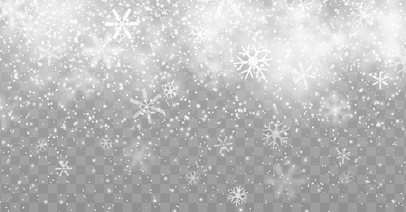 Winter snow fall overlay effect, Christmas holiday snowfall background, snowflakes. Winter holiday season, Happy New Year and Merry Christmas celebration vector background with snowstorm snowflakes