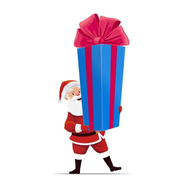 Vector illustration of Cartoon Santa with giant gift box for Christmas