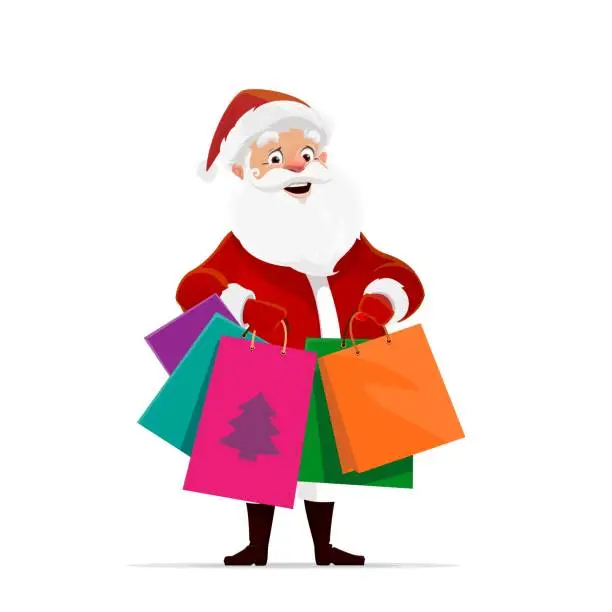 Vector illustration of Cartoon Christmas Santa Claus with shopping bags