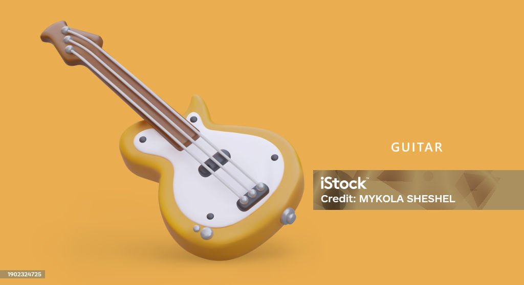 Yellow Bow String Instrument Stock Realistic Guitar On Yellow Background Stringed Musical Instrument Stock ...