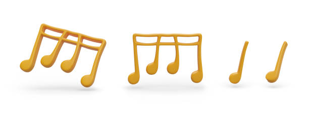 istock Quarter note and 4 sixteenth notes. Set of golden musical symbols 1902325294