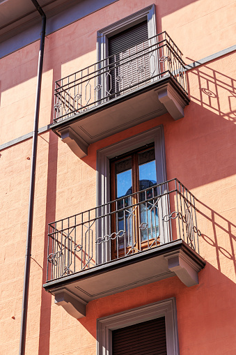 Typical balconies in an Italian apartment building in Milan