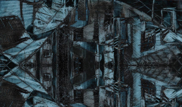 istock Mystical tangled anthill city. Post-apocalypse. Drawing illustration for background. Pencil,  tinted paper. 1902330705