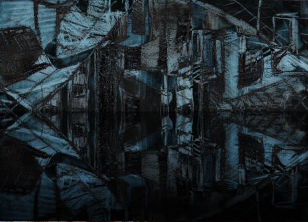 istock Mystical tangled anthill city. Post-apocalypse. Drawing illustration for background. Pencil,  tinted paper. 1902331289