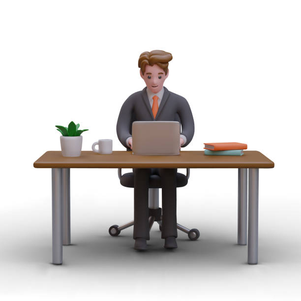 istock Clerk is sitting at desk, working on laptop. Office worker at workplace 1902340455