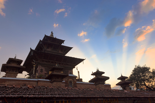 the Crepuscular Ray with kathmandu durbar square, Taleju Bhawani Temple