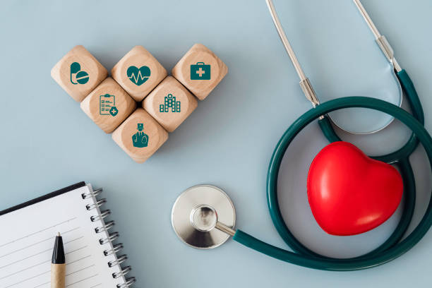 Health Insurance Concept, wooden block with icon healthcare medical. copy space, financial concept. Health Insurance Concept, wooden block with icon healthcare medical. copy space, financial concept. doctors bag stock pictures, royalty-free photos & images