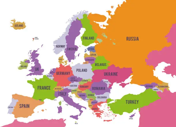 Vector illustration of Europe map with names