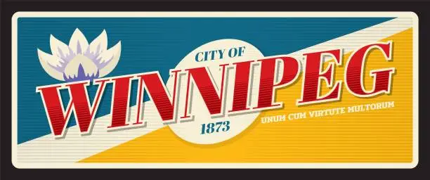 Vector illustration of City of Winnipeg Canada, old travel plate sign