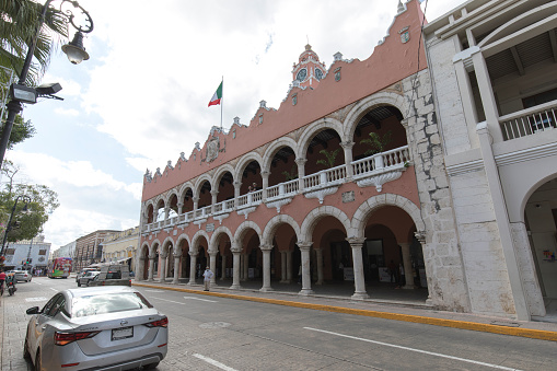 Merida, Mexico - December 27, 2022: view of  Municipal Palace in Merida