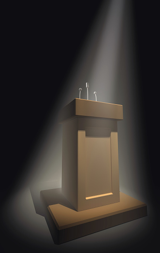 Politics scene illustration. Side view of the speech podium.