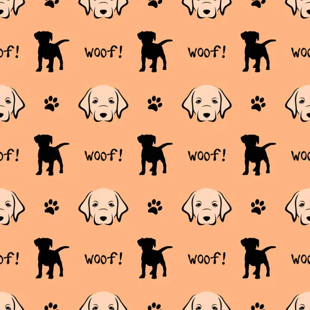Vector illustration of Seamless pattern made up of cute labradors as wallpaper, cover design or background.