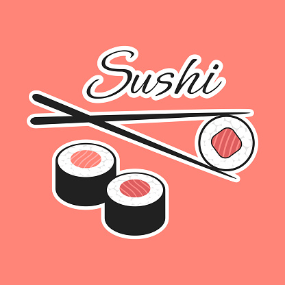 Sushi as a symbol of asian food. Stickers set of Asian food.