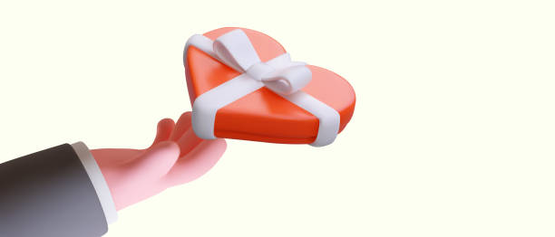 istock Love gift concept. 3D hand holds red heart shaped box tied with ribbon 1902562116