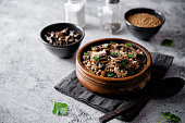 Buckwheat porridge with roasted mushrooms in a bowl