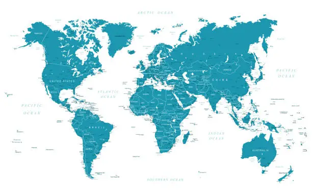 Vector illustration of World Map - Highly Detailed Vector Map of the World.