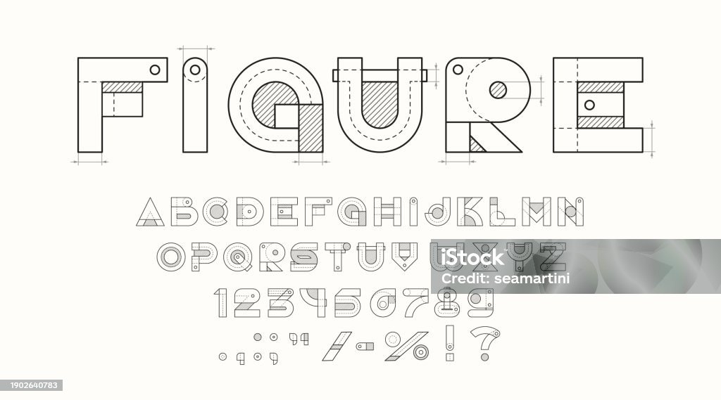 Font For Engineering Lettering Technical Font Architect Type Typeface Alphabet Stock Illustration ...