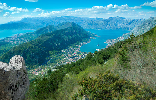 View of the historical city of Kotor and the Bay of Kotor from Mount Lovcen