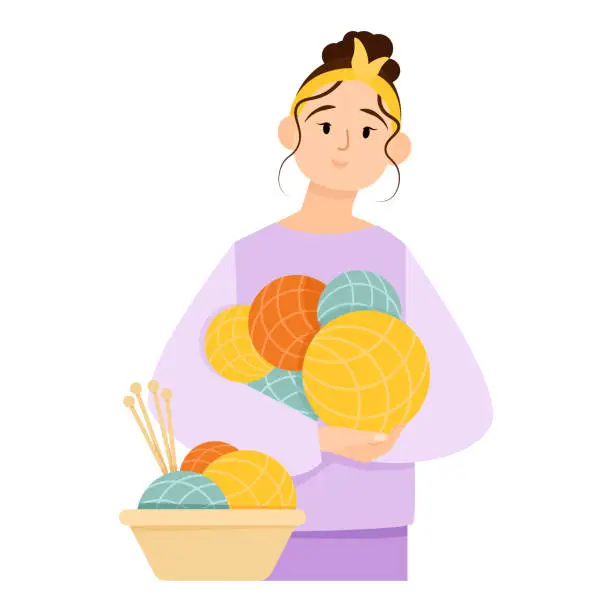 Vector illustration of Woman with ball of yarn