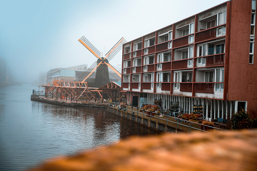 Windmill in Amsterdam Winter morning