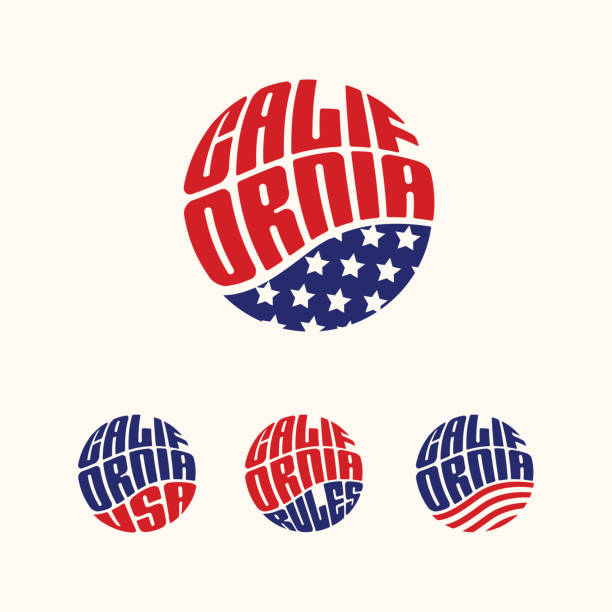 ilustrações de stock, clip art, desenhos animados e ícones de california usa patriotic sticker or button set - voting usa button politics