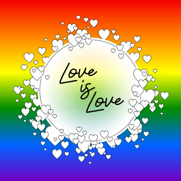 Vector illustration of Love is Love. Colourful Rainbow Card.