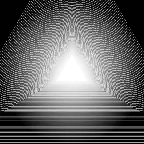 Vector illustration of Concentric regular triangles forming walls against bright light, diminishing perspective