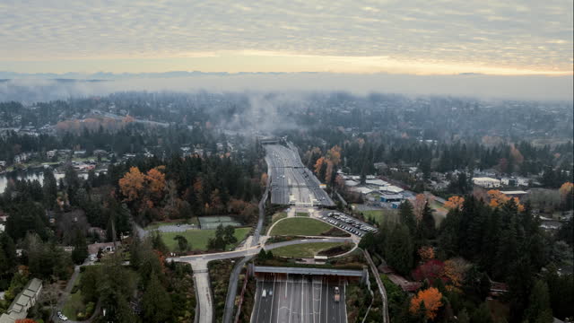 Freeway Bridge Drone Timelapse to Kirkland and Bellevue Washington