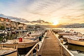 Beautiful Mediterranean Village Harbor with sailing and fishing boats,  Portoferraio in Elba, Italy