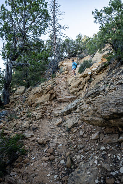 istock Woman Traverses Steep Downhill Toward Deertrap Mountain 1902996379