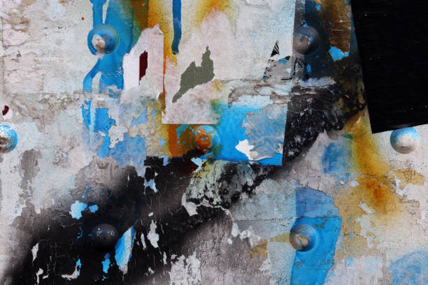 An abstract composition featuring overlapping, chaotic typography in black and white, creating a sense of movement, complexity, and artistic expression.