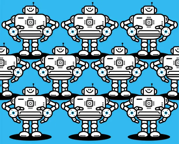 Vector illustration of A big group of artificial intelligence robots