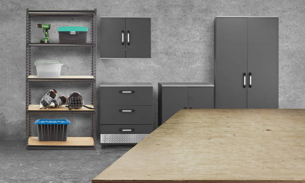 istock A wood working table in a garage with cabinets 1903129460