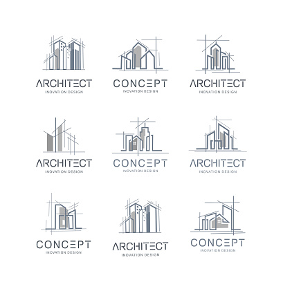 Collection Set of building architect construction drawing vector