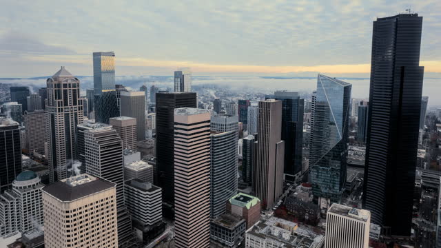Seattle City Buildings Aerial Hyperlapse Zooming to Street