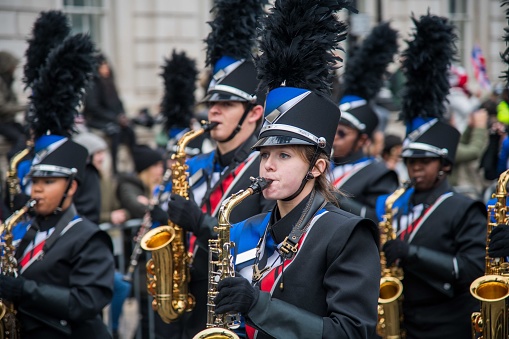 London, United Kingdom - January 01, 2024: Marching Band for London New Year's Day Parade 2024