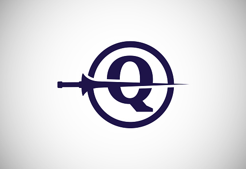 English alphabet Q with spear lance. Creative spear symbol design template vector illustration