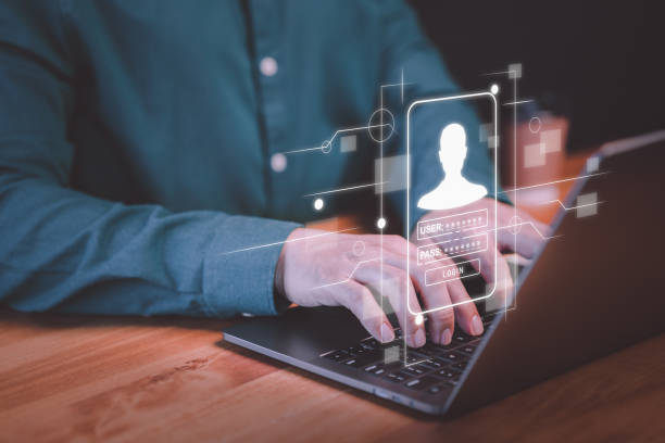 istock User type username and password for the computer laptop. Cyber security concept to protect personal data. Secure encryption and access to the user's private information to access the internet. 1903219538