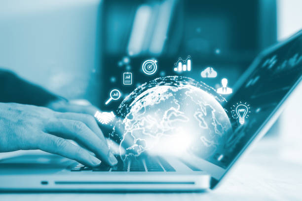 istock Digital transformation technology IoT, internet of things. AI technology global network concept. businessman working with computer laptop in modern office and  virtual glob and tech icon 1903281103
