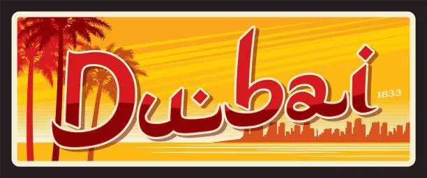 Vector illustration of Dubai city travel sticker or plaque