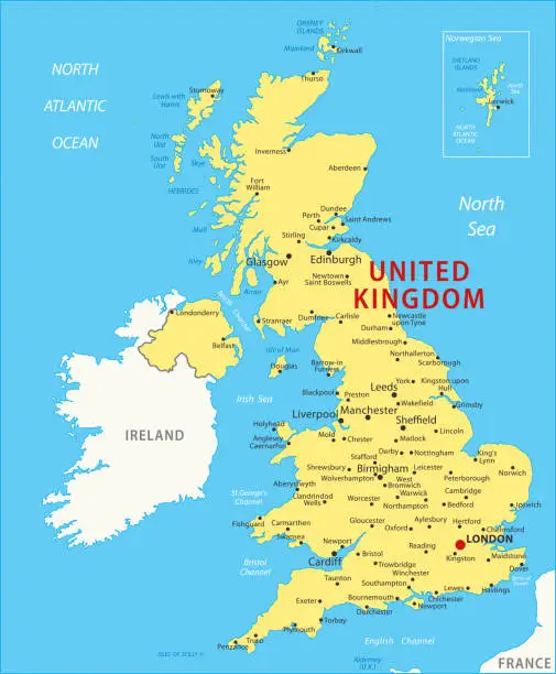 Vector illustration of United Kingdom Map. Color Vector Map of the United Kingdom