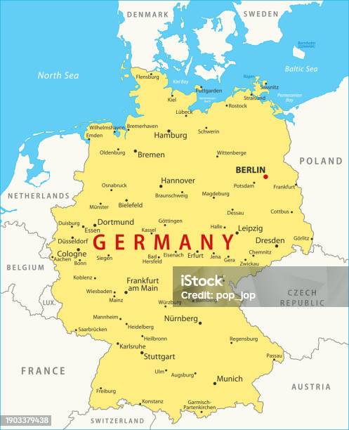 Germany Color Map With Names Germany Map Vector Colored Map Of Germany Stock Illustration - Download ...