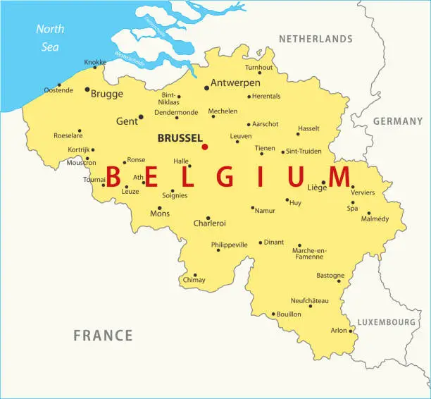 Vector illustration of Belgium Map. Vector colored map of Belgium