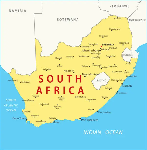 Vector illustration of South Africa Map. Vector colored map of South Africa