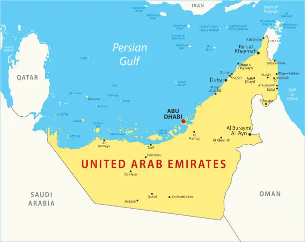 Vector illustration of United Arab Emirates Map. Vector colored map of United Arab Emirates