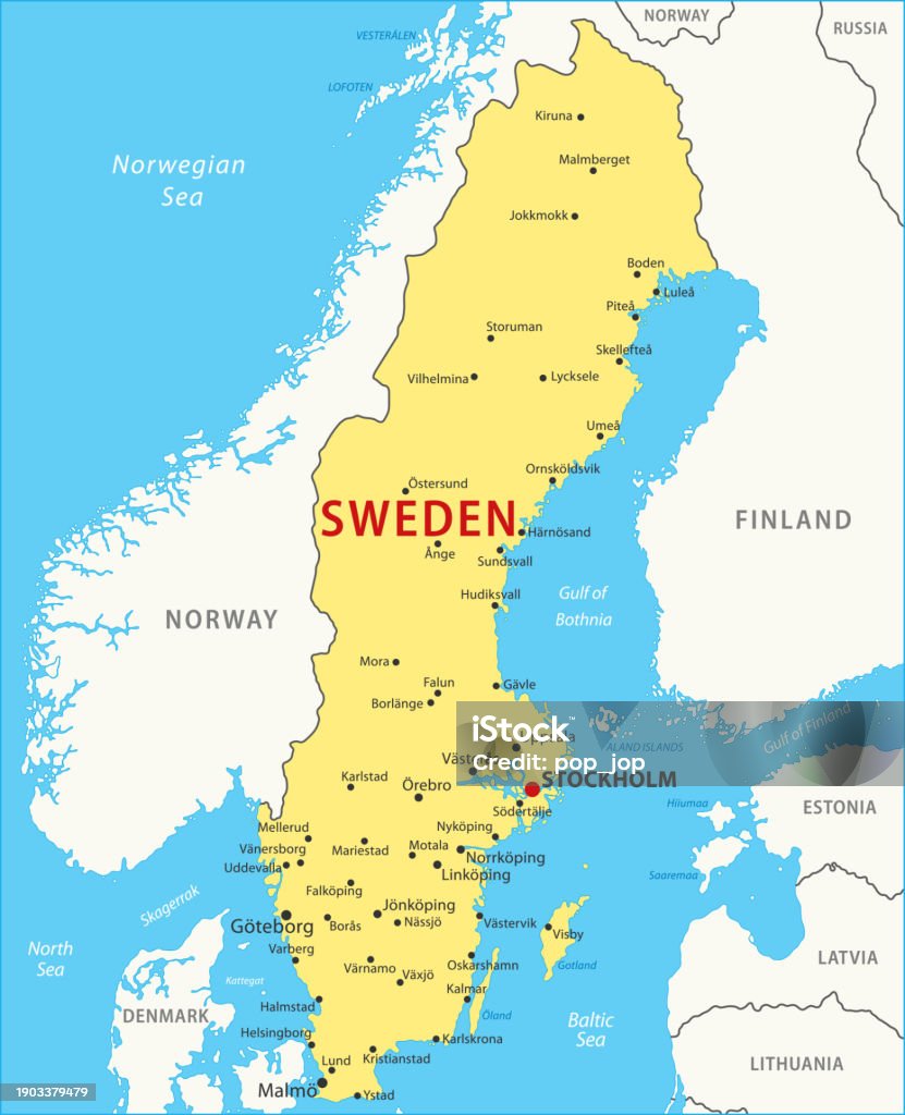 Sweenden Map Sweden Map Vector Colored Map Of Sweden Stock Illustration - Download ...