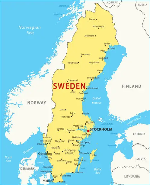 Vector illustration of Sweden Map. Vector colored map of Sweden