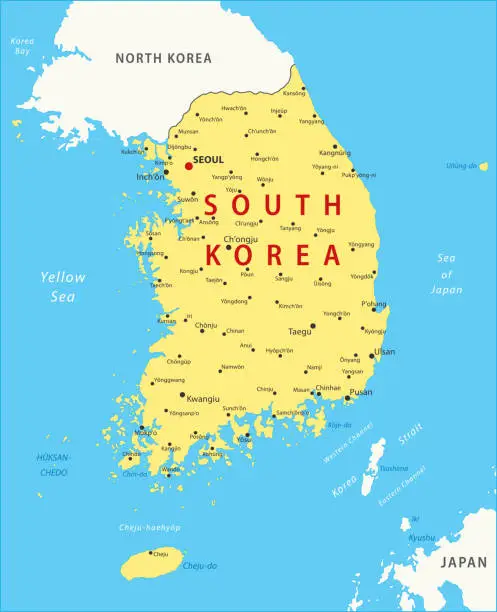 Vector illustration of South Korea Map. Vector colored map of South Korea