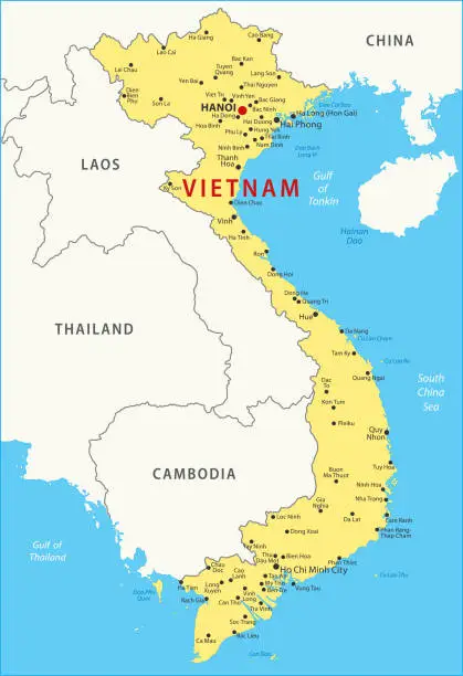 Vector illustration of Vietnam Map. Vector colored map of Vietnam